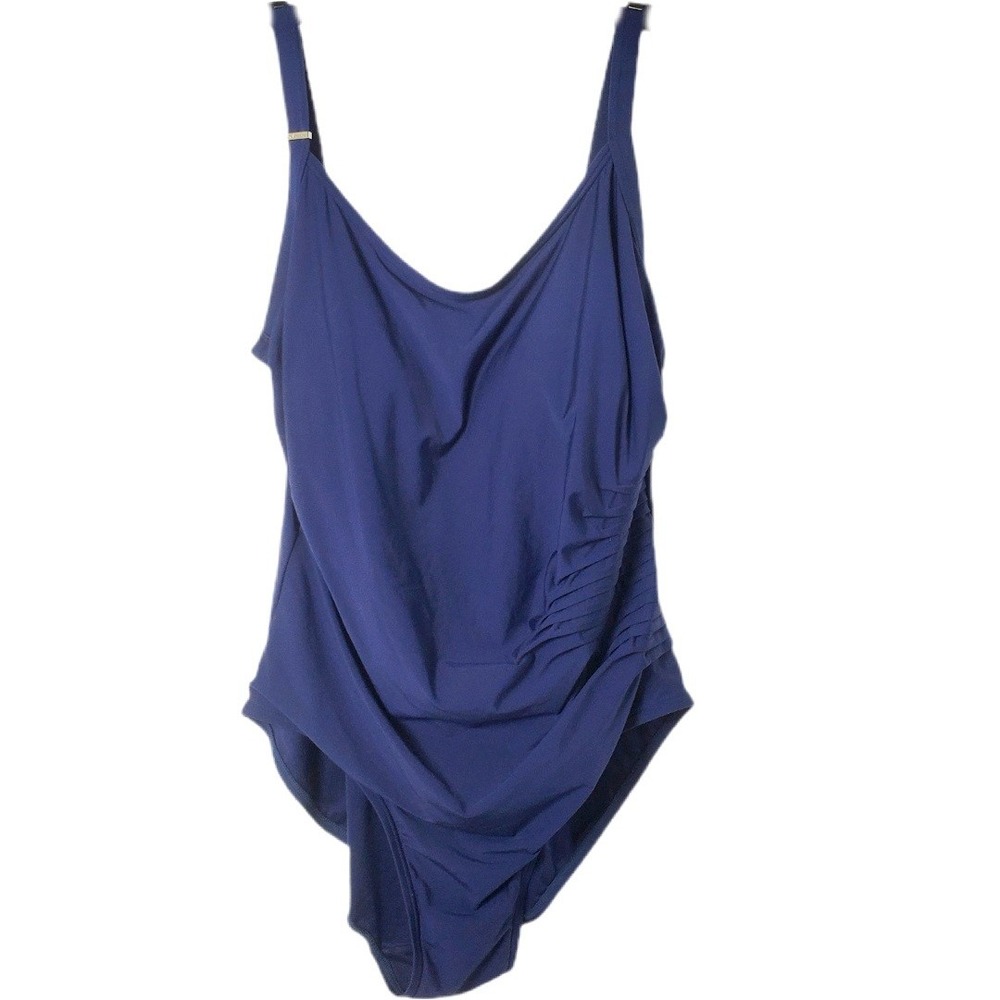 Calvin Klein Navy Blue One Piece Swimsuit Ruched Front Size 14